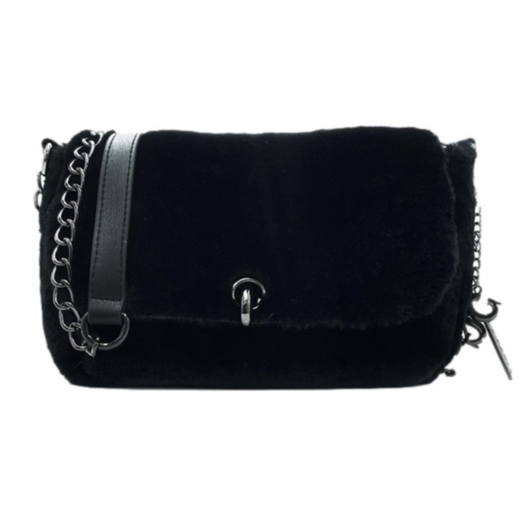 GILDA PARIS Black Faux Fur Crossbody Bag chain Vegan Leather Strap - Picture 1 of 4